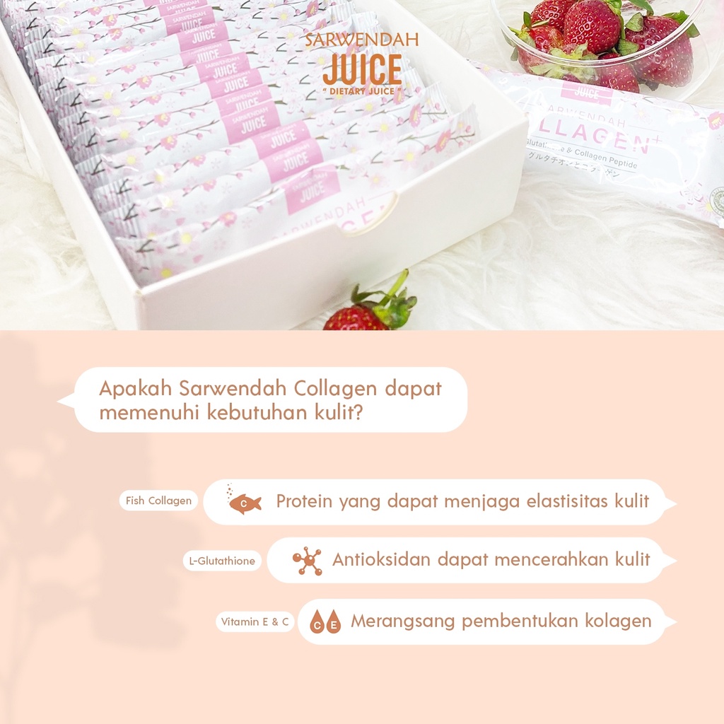 [ 5 SACHET COBAIN DULU ] SARWENDAH COLLAGEN BPOM HALAL MINUMAN MENCERAHKAN KULIT / MENGURANGI KERUTAN JERAWAT WAJAH / MEMBUAT KULIT AWET MUDA &amp; KENYAL / ANTI AGING / MENGHILANGKAN FLEK &amp; BEKAS LUKA / MENGURANGI PENUAAN DINI / MEMUTIHKAN BADAN &amp; WAJAH