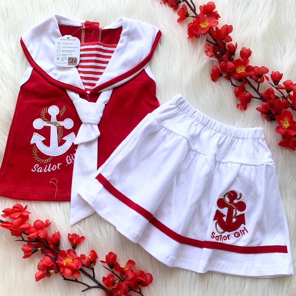 Baju setelan kaos rok jangkar pergi jalan casual fashion anak bayi cewek perempuan murah -mar