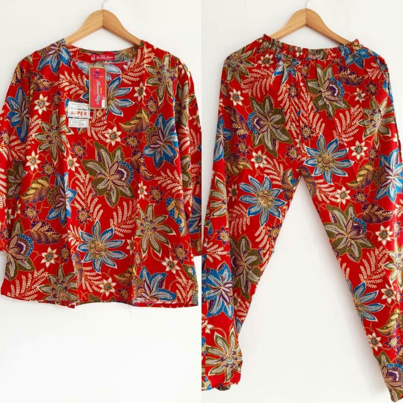 SETELAN CELANA PANJANG BAJU LENGAN PANJANG WANITA ASLI BATIK KENCANA UNGU STELAN PIYAMA SANTAI  WANI