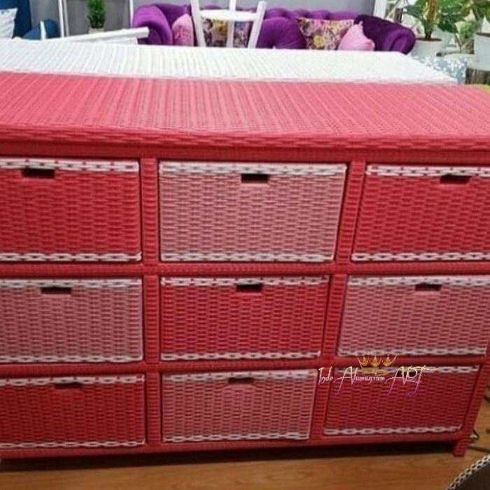 Laci Hias Pajangan - Bufet Lemari Pendek Rotan Sintetis