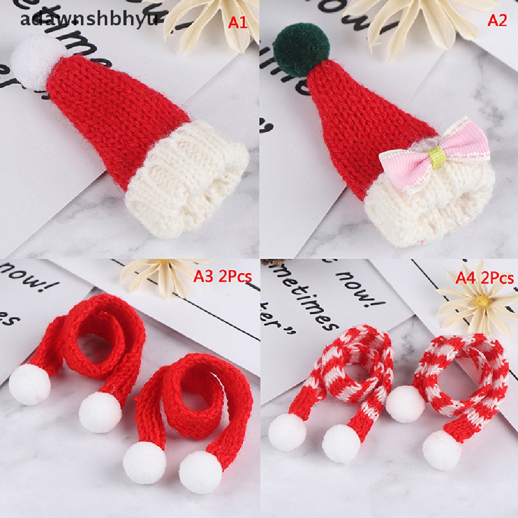 (adawnshbhyu) Miniatur Topi + Syal Natal Skala 1: 6 1: 12 Untuk Aksesoris Rumah Boneka