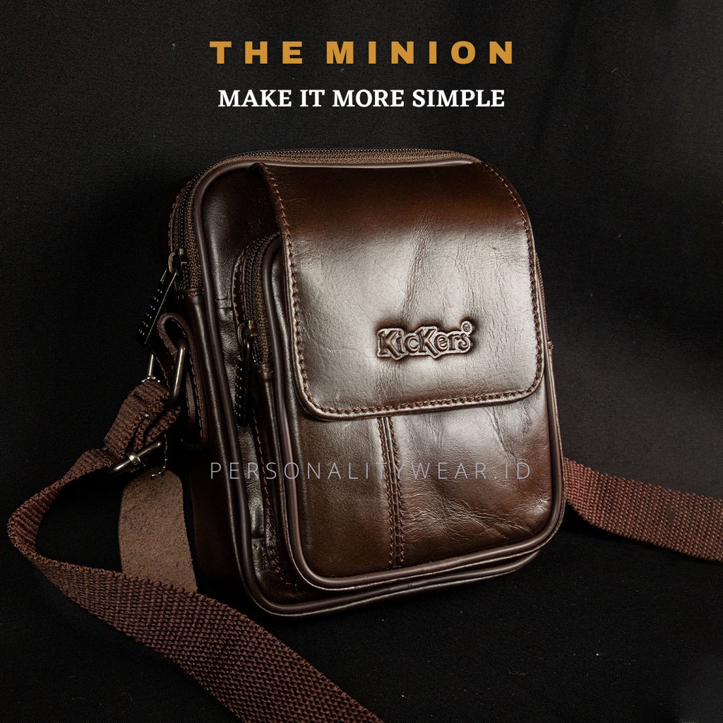 Tas Kulit ASLI Mini Kecil Simple untuk HP Pria Wanita THE MINION