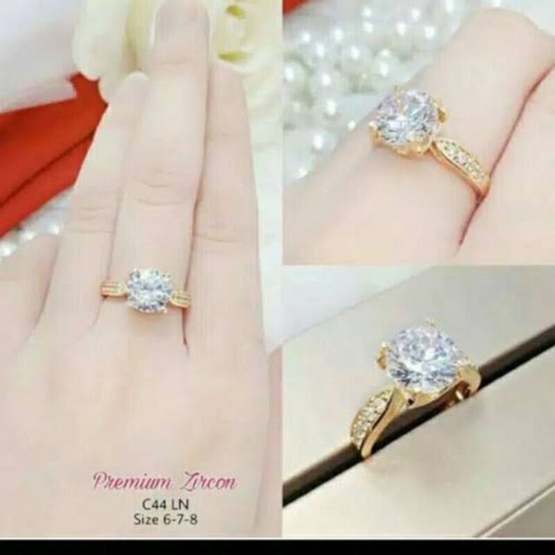 cincin titanium couple / motif diamond full permata kecil warna kuning