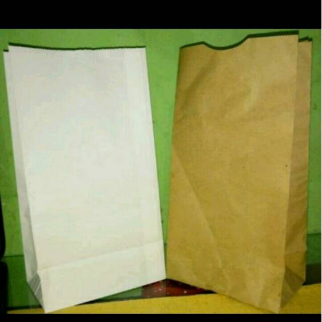 

Paper Bag Stand / SOS Bag /Bungkus Roti (pembungkus Makanan) ukuran 12.5x24+8cm, Coklat dan Putih