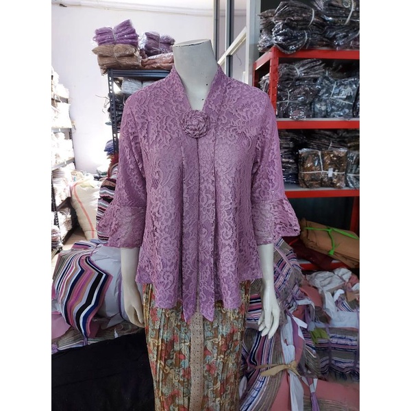 (BrTr92/100/110) Kebaya Floy Brokat GLITTER  7/8 busui TEROMPET KeroncongBusana-Purple
