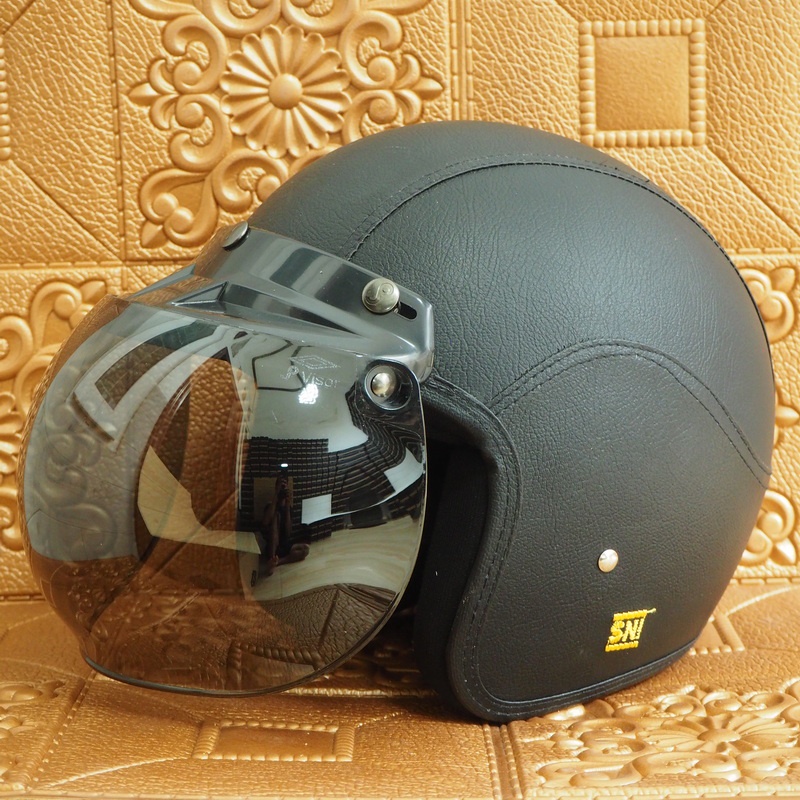 HELM BOGO CLASSIC GLOSSY SNI DEWASA PRIA DAN WANITA HELMET BOGGO RETRO KLASIK LEATHER SINTETIS KACA DATAR CEMBUNG WARNA PUTIH