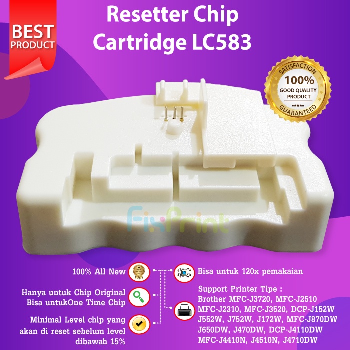 Resetter Cartridge Tinta LC583 LC 583 LC-583 Brother MFC-J2510 J3520 J3720 Black Cyan Magenta Yellow