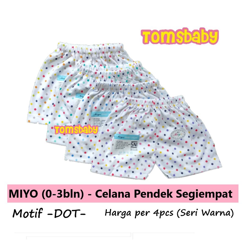 [TOMS] MIYO (3pcs/4pcs) Celana Pendek Segiempat DOT (0-3bln)