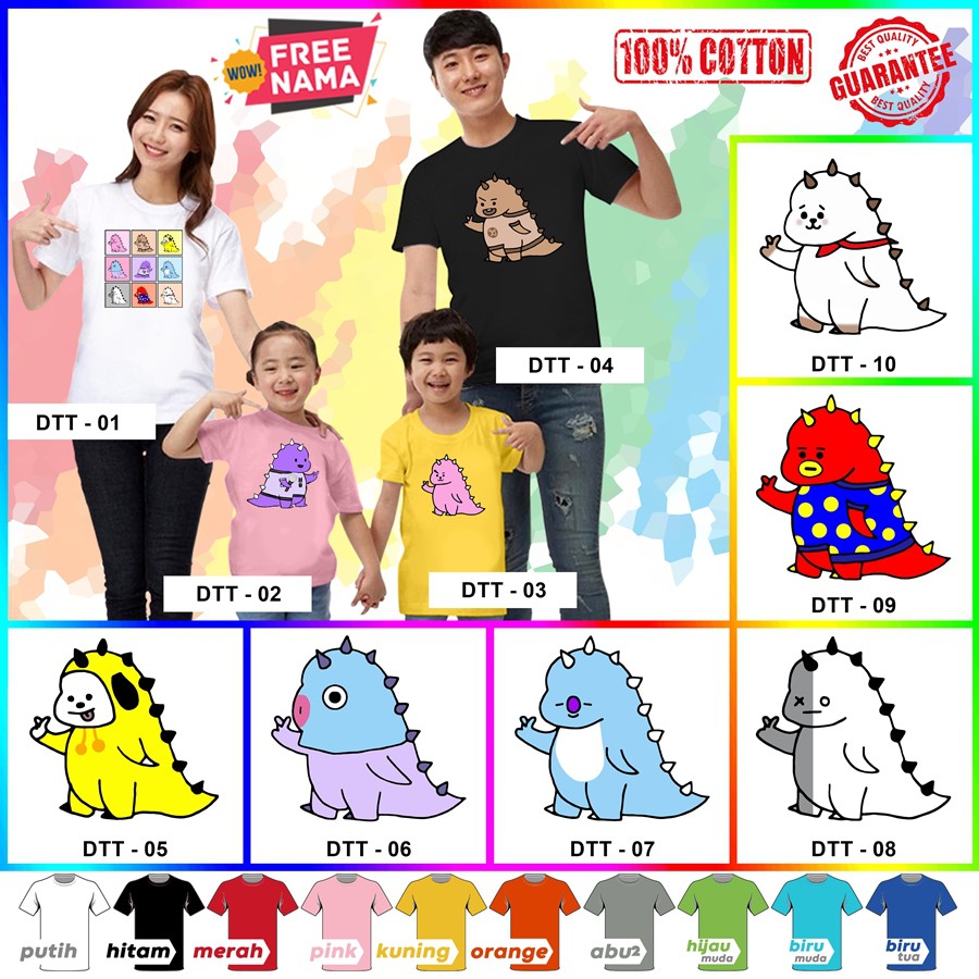 [FREE NAMA!!] Baju Kaos COUPLE  ANAK DAN DEWASA DINO TIKTOK BANYAK MOTIF