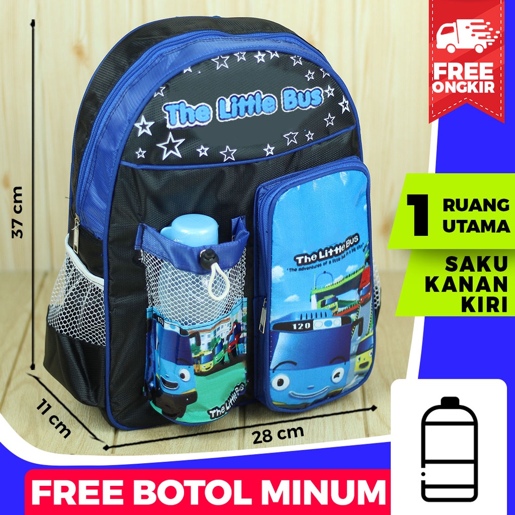 Tas Gendong Botol Little Bus Back Pack Anak Laki Laki Bahan Tebal Kuat Berkualitas Keren Trendy Kece