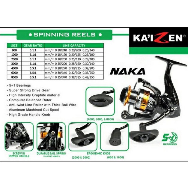 Reel Power Handle Termurah Kaizen NAKA | 800 | 1000 | 2000 | 3000 | 4000 | 6000 | 8000