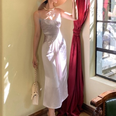 【Moon Blush】Princess Ariel Draped Satin Slip Dress C615