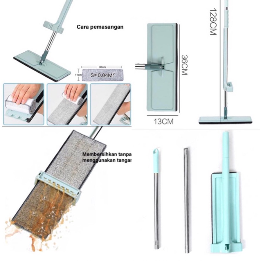 Alat Pel Lantai Standing Flat Mop Pengering Praktis Pel Microfiber / Alat Pel Microfiber Lantai 360 Derajat Standing Cooger Pengering Free Refill Original / Alat Pel Lantai Lipat Pengering Spin Mop Flat Multifungsi dan Praktis