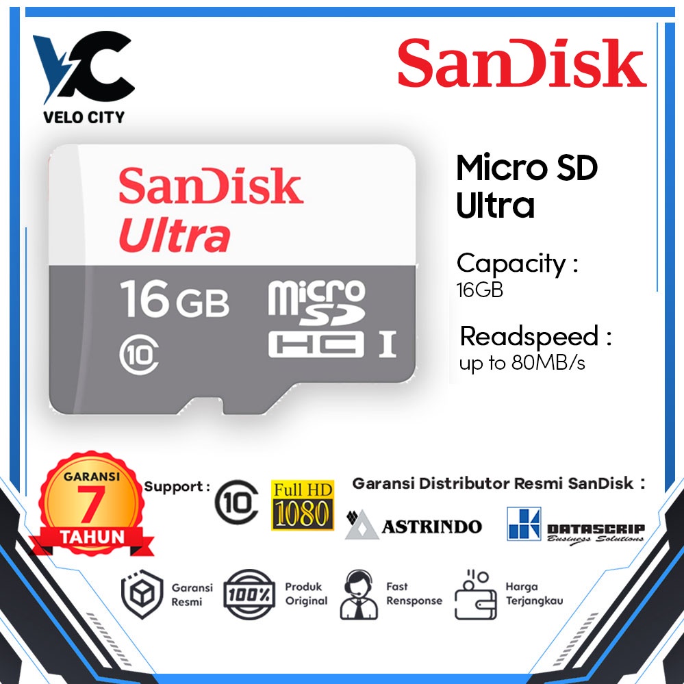 Memory Card MicroSD Sandisk 16GB Memory Card 16GB Garansi Resmi Original 10Tahun