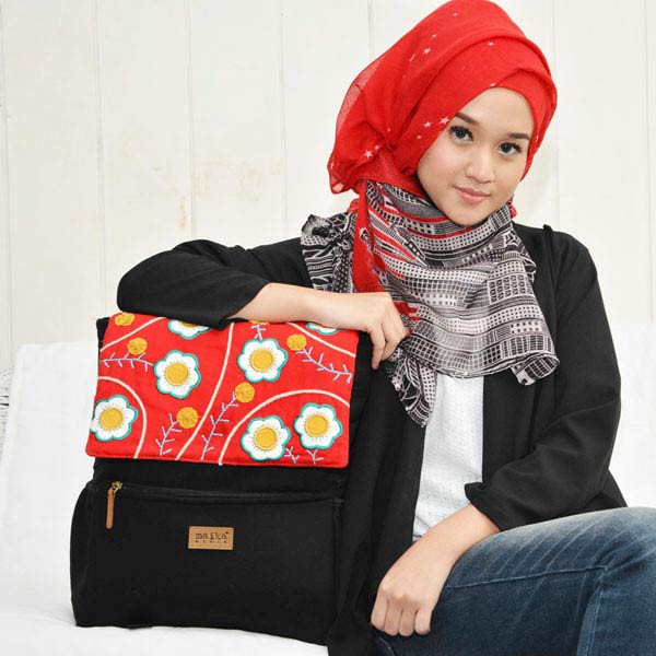 Tas Ransel Kanvas Maika etnik JOKKA BLACK untuk Wanita