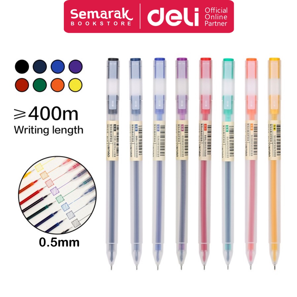

Deli A119 Color Gel Pen Pulpen Jel 8 Warna Ujung Pena Lancip 0.5 -- [1 Pc]