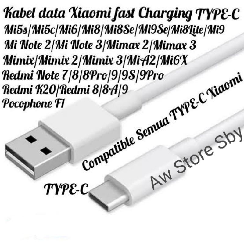 Original Kabel Data Xiaomi Type C Fast Charging Redmi 8 9 10 mi 4C mi 5 mi 6 mi8 Note 7 pro Note 8 pro m3