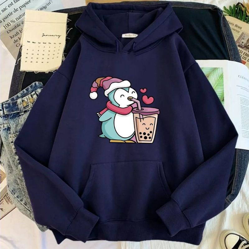 hoodie pinguin hoodie wanita dewasa size M L XL