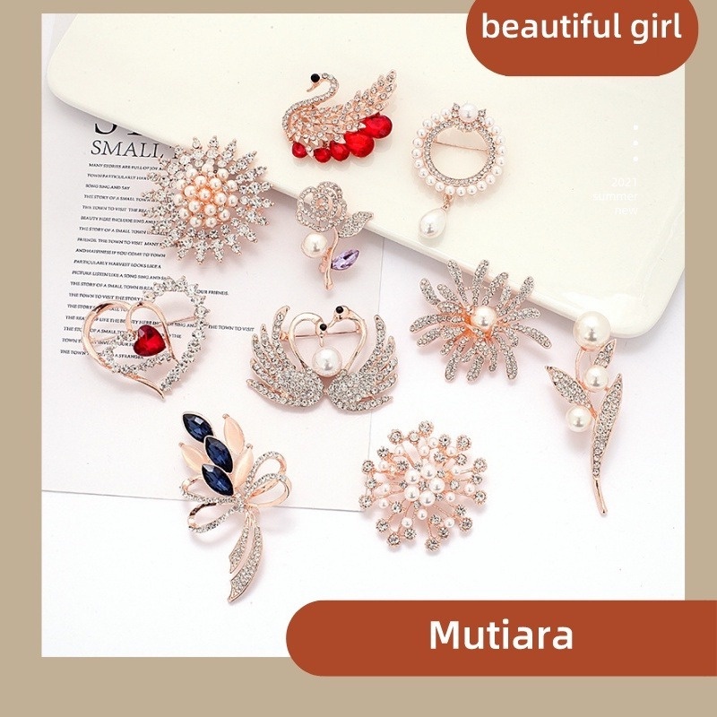 Candy Jewelry Fashion Korean Butterfly Brooches Gold Color Pearl Brooch Pins Rhinestone Breastpin for Women bros hijab-1