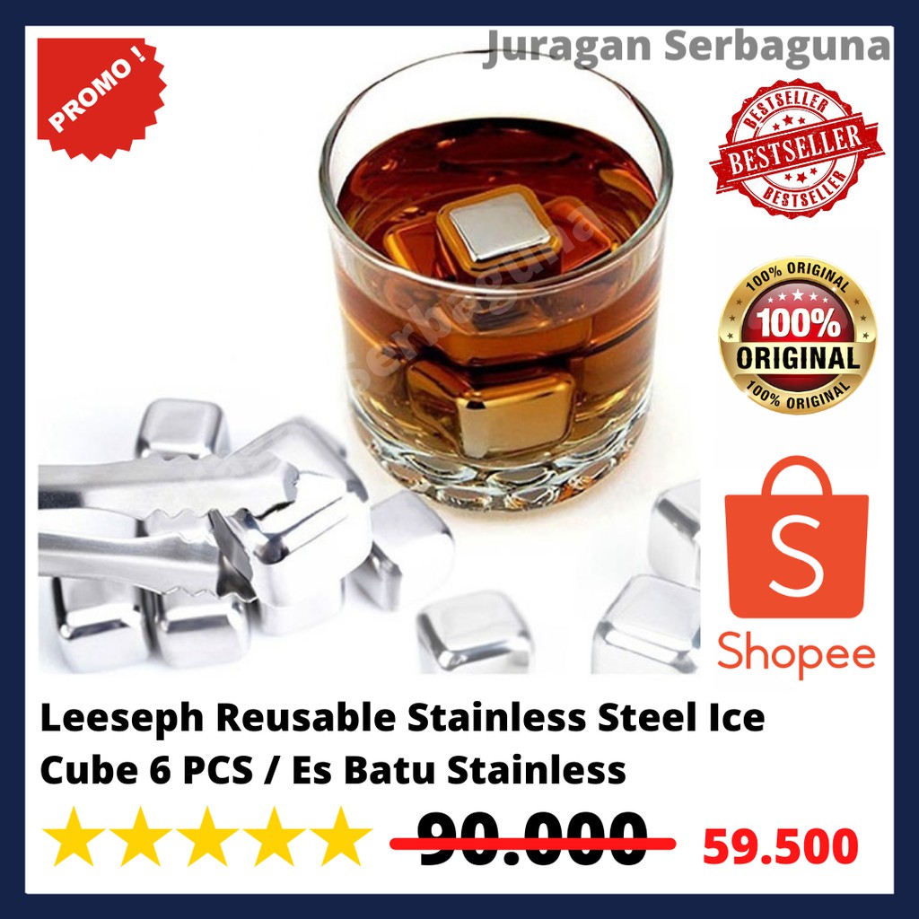 Leeseph Reusable Stainless Steel Ice Cube 6 PCS / Es Batu Stainless - W00043