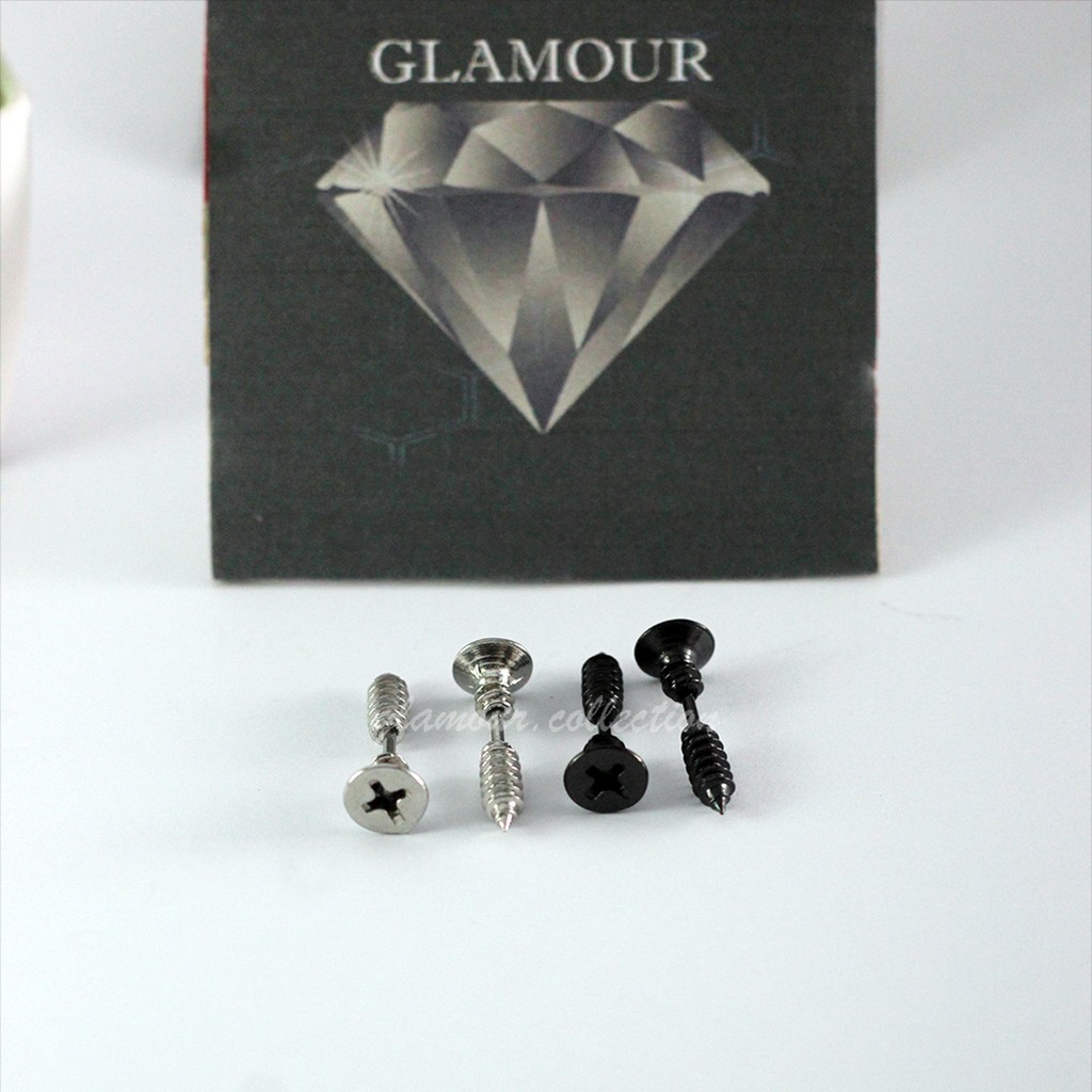 [COD] 1Pasang Anting Telinga Tindik Titanium Model Sekrup/Baut  Model Punk Fashion Pria Wanita