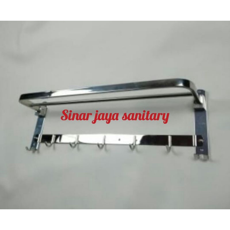 Gantungan handuk lipat stainless 2 baris sus 304 60cm  / Rak handuk 60cm stainless