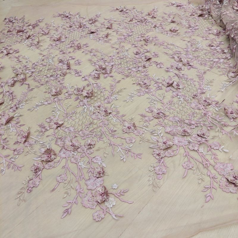 Bahan Kain Tile Lace 3D Payet Korea Sakura