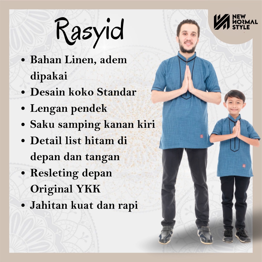 Rasyid Series Baju Pakaian Kemeja Kemko Koko Kokoh Muslim Kurta Pakistan Pria Laki Cowok Dewasa Lengan Pendek Dewasa Premium Terbaru 2022