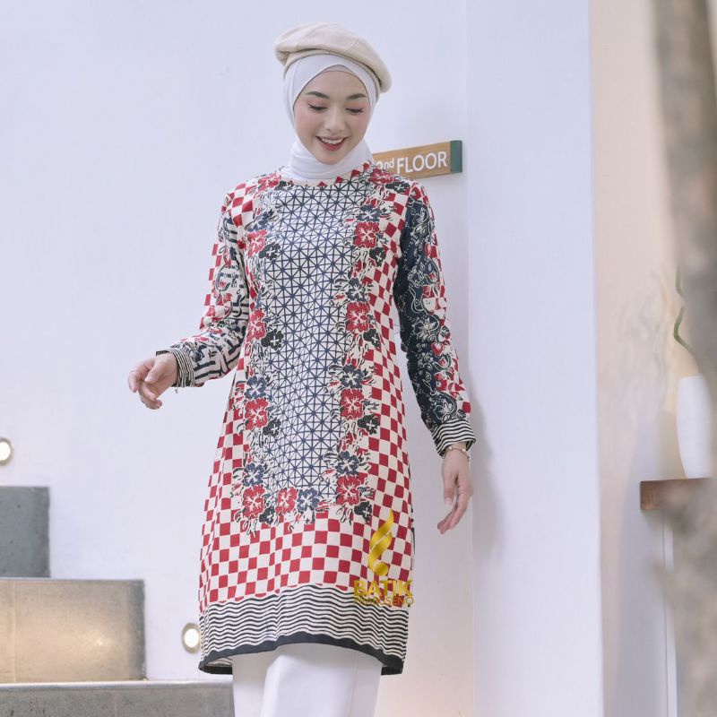 Hayu Batik Wanita Tunik Atasan Batik Wanita Prabuseno Ori Lengan Panjang Non Busui Batik Katun Print