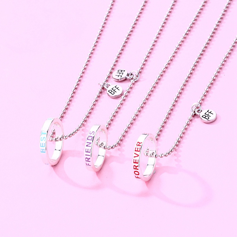 3pcs Kalung Persahabatan Liontin Desain Cincintulisan Best Friend Forever Gaya Chic Untuk Wanita