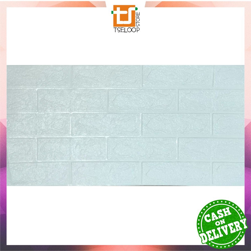 OFM-C206 Wallpaper Dinding Foam 3D Kecil Motif Batu Bata / Walpaper Stiker Dinding Dekorasi Kamar-Batu Bata PUTIH