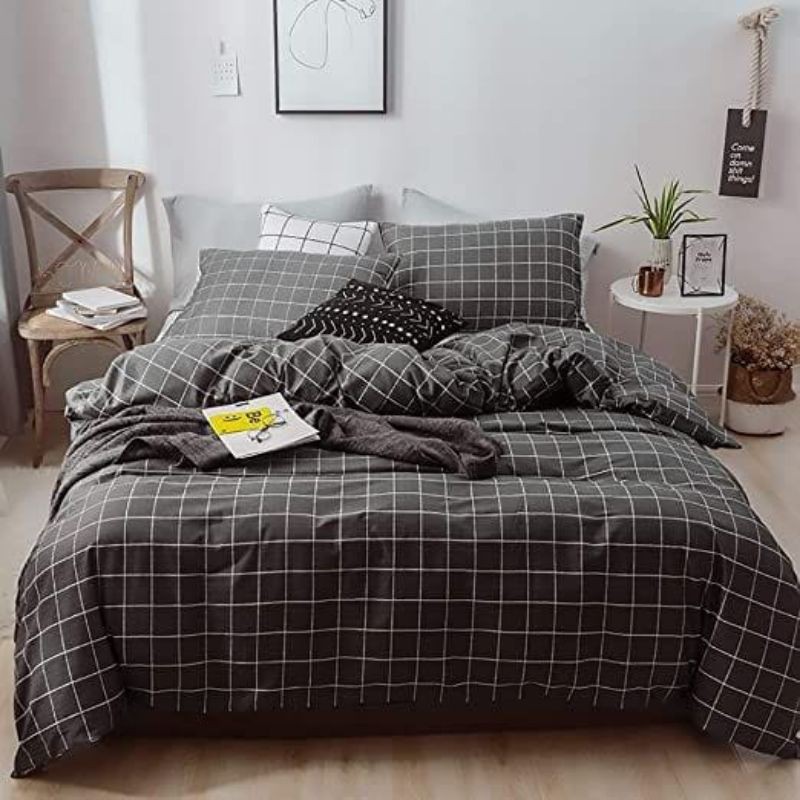 Sprei Seprai Kotak Kotak Hitam Putih Black White Grid Square Minimalis