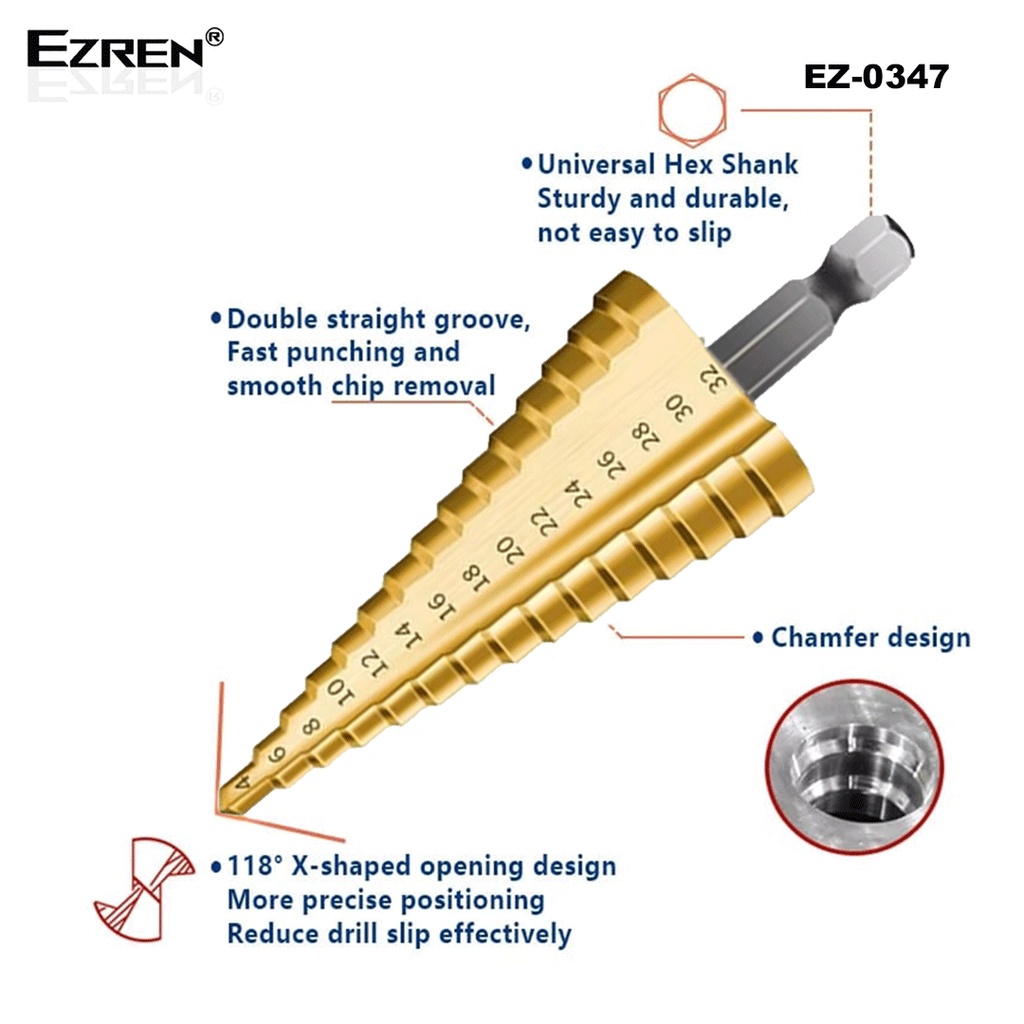 Ezren EZ-0347 4-32mm Mata Bor Multi Step Pagoda Besi Drill Bits