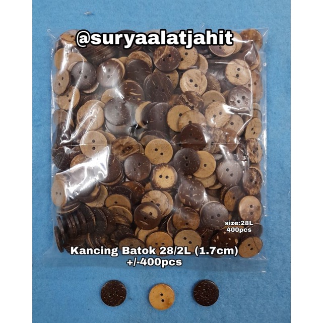 Kancing Batok 28/2L/1.7cm +/-400pcs =rp.28.000/1bks