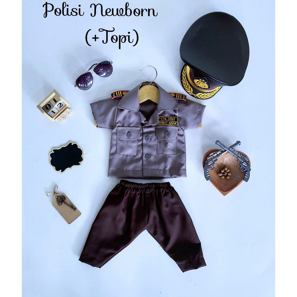 KOSTUM POLISI JUNIOR SET LENGKAP NEWBORN / BAJU POLISI ANAK LENGKAP PLUS TOPI ( READY STOK )