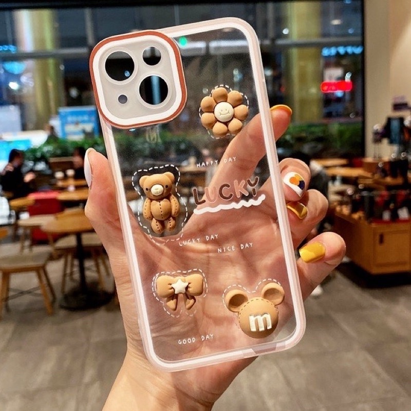 Soft Case Boneka Timbul Protect Camera IPHONE 6 6G 6S 6+ 7 7+ 8 8+ X XS 11 12 13 PRO MAX Casing 3D Bear Flower Cookies Full Lens Cover