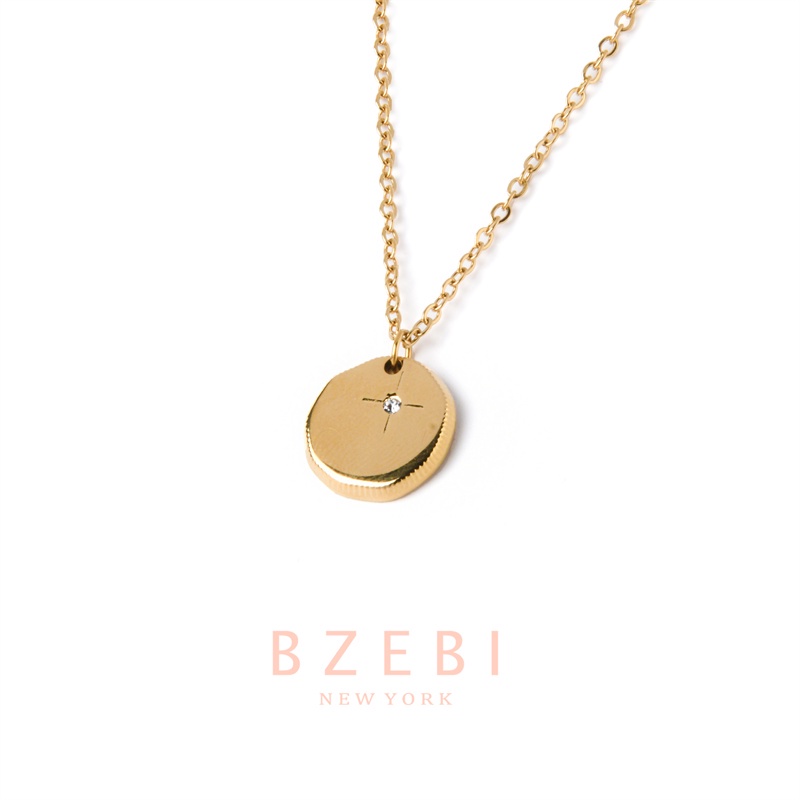 Bzebi Kalung Rantai Titanium Steel Lapis Emas 18k Dengan Liontin Berlian Imitasi 1004n