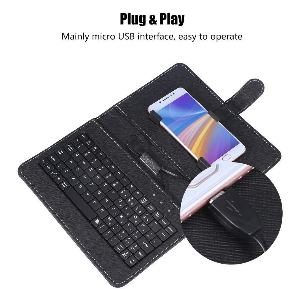 Keyboard Ponsel dengan Casing Pelindung untuk Fungsi OTG Casing Kulit PU Berkabel USB Keyboard Stand Holder Penutup Pelindung Ponsel untuk Android