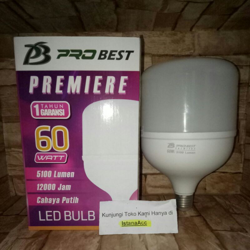 Bohlam Lampu LED 60Watt Pro Best Premier Cahaya Putih