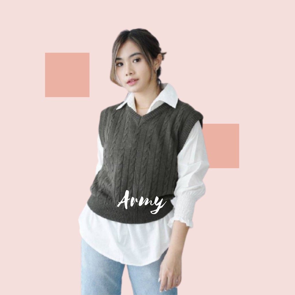 knit vest cable/rompi rajut/rompi cabe rajut/vest rajut/knit vest/rompi