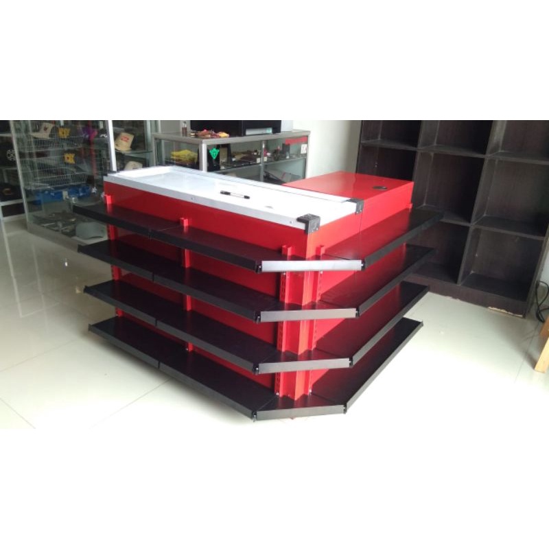 

meja kasir mini market selving merah