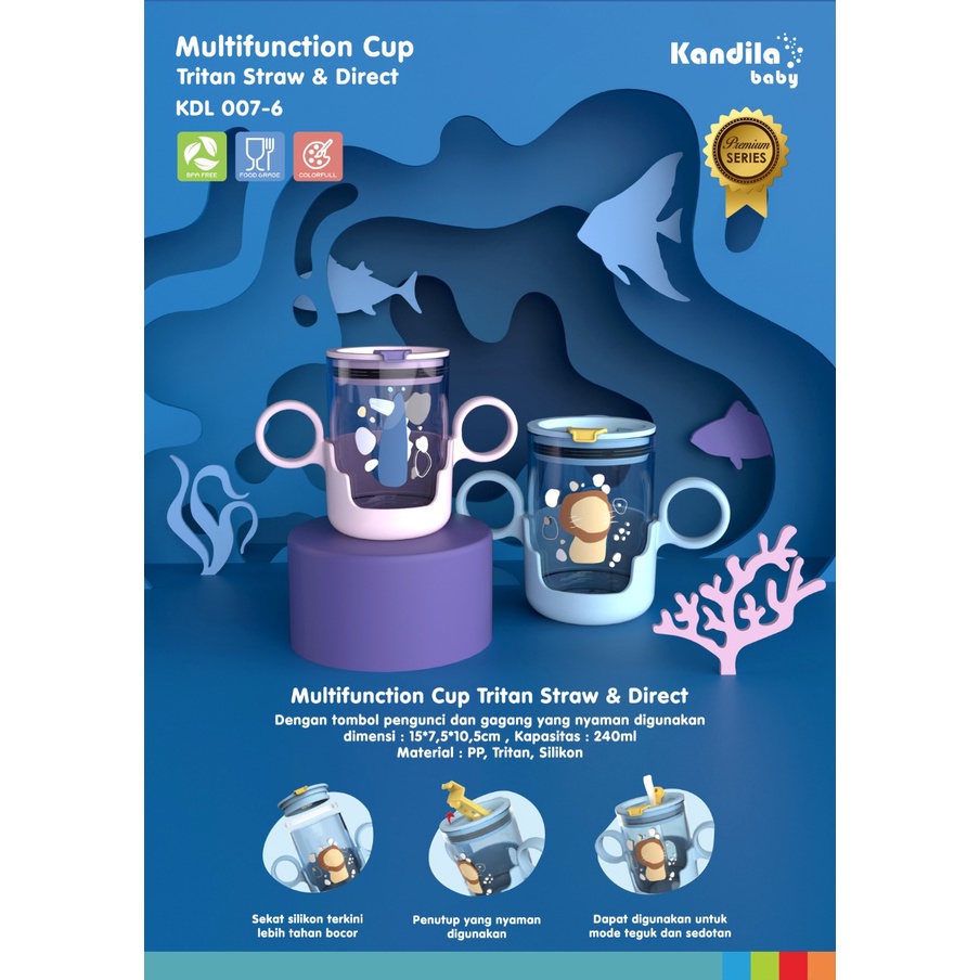 Kandila Baby KDL007-6 Multifunction cup tritan straw &amp; direct - Gelas Minum Bayi