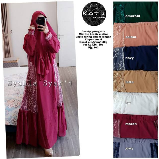 RHS ~ syahla gamis pesta syari premium brokat tile bordir ori solo by ratu hijab