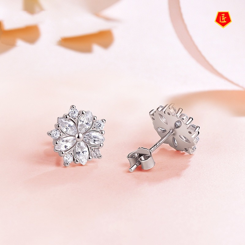 [Ready Stock]Pink Diamond Cherry Blossom Stud Earrings Elegant Sweet