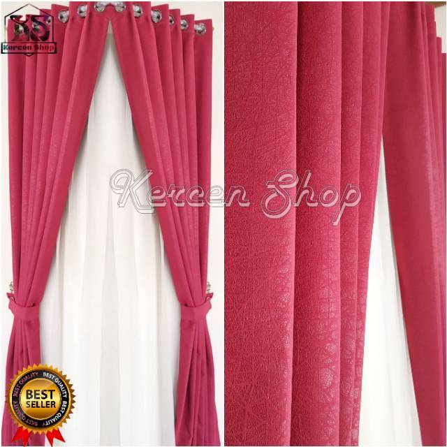 Gorden Jendela Minimalis Polos Merah Embos Bahan Tebal Original Blackout Import Grade A