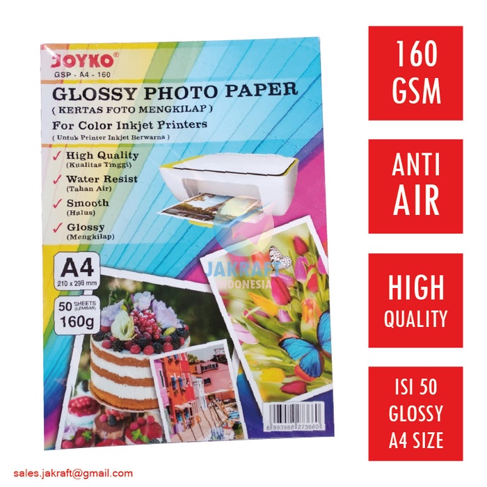 

Senikertas- Kertas Foto A4 Tebal Joyko 160 Gsm Gram Isi 50 Glossy Photo Paper -Kertas-Seni.