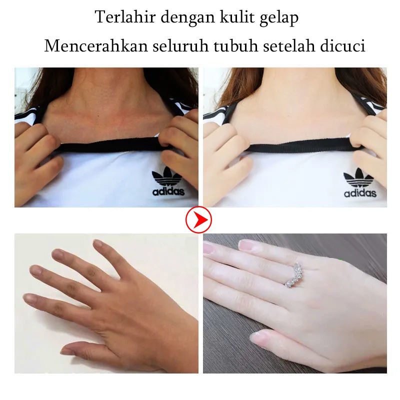 Krim pemutih Lotion pemutih badan Cream pemutih wajah Sabun pemutih badan Body lotion pemutih Memutihkan dan mencerahkan kulit Putih dalam sekali cuci Mengunci kelembapan kulit dan mengembalikan keputihan