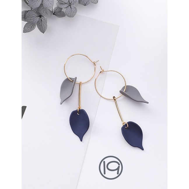 LRC Anting Hoops Fashion Navy+gray Leaf Shape Decorated Earrings F07432