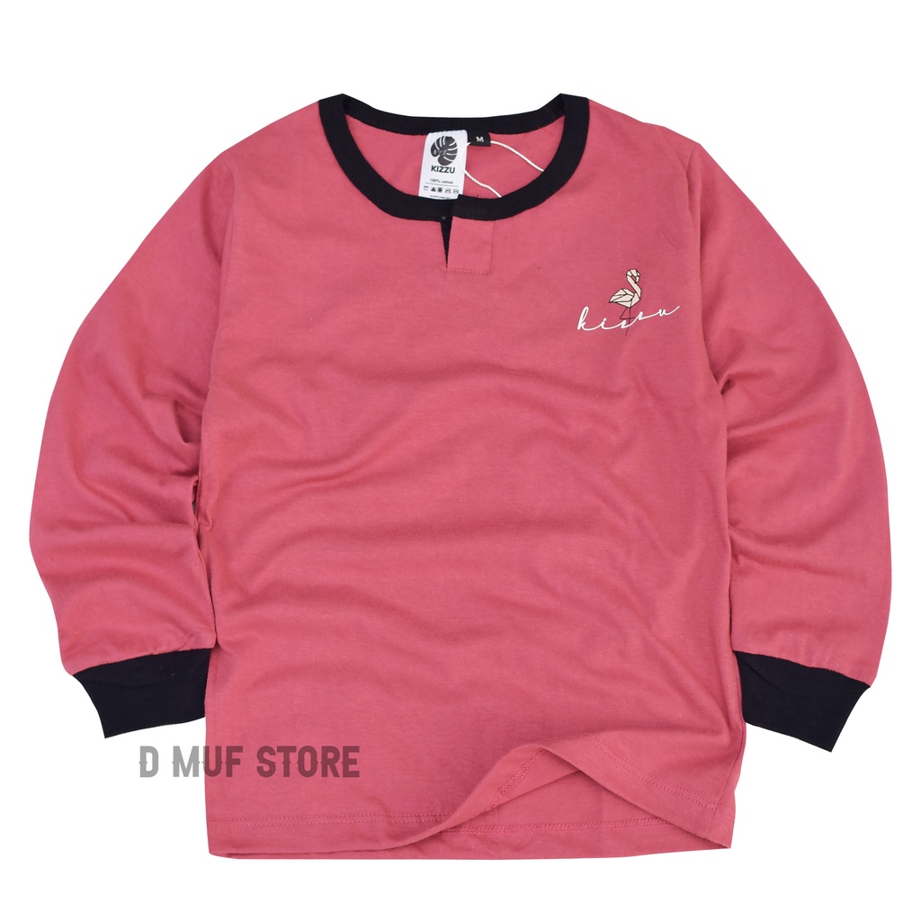 Kizzu Kaos Plaket Lengan Panjang Anak Premium Cotton 30s Usia 1-12 Tahun LP Flamingo Dusty- dmufstore