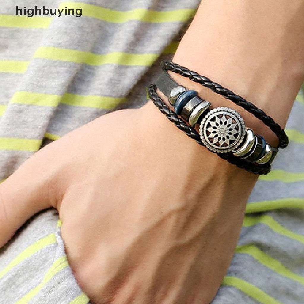 Hbid Gelang Tangan Kulit PU Lilit Vintage Punk Hias Simbol Infinity Untuk Pria / Wanita